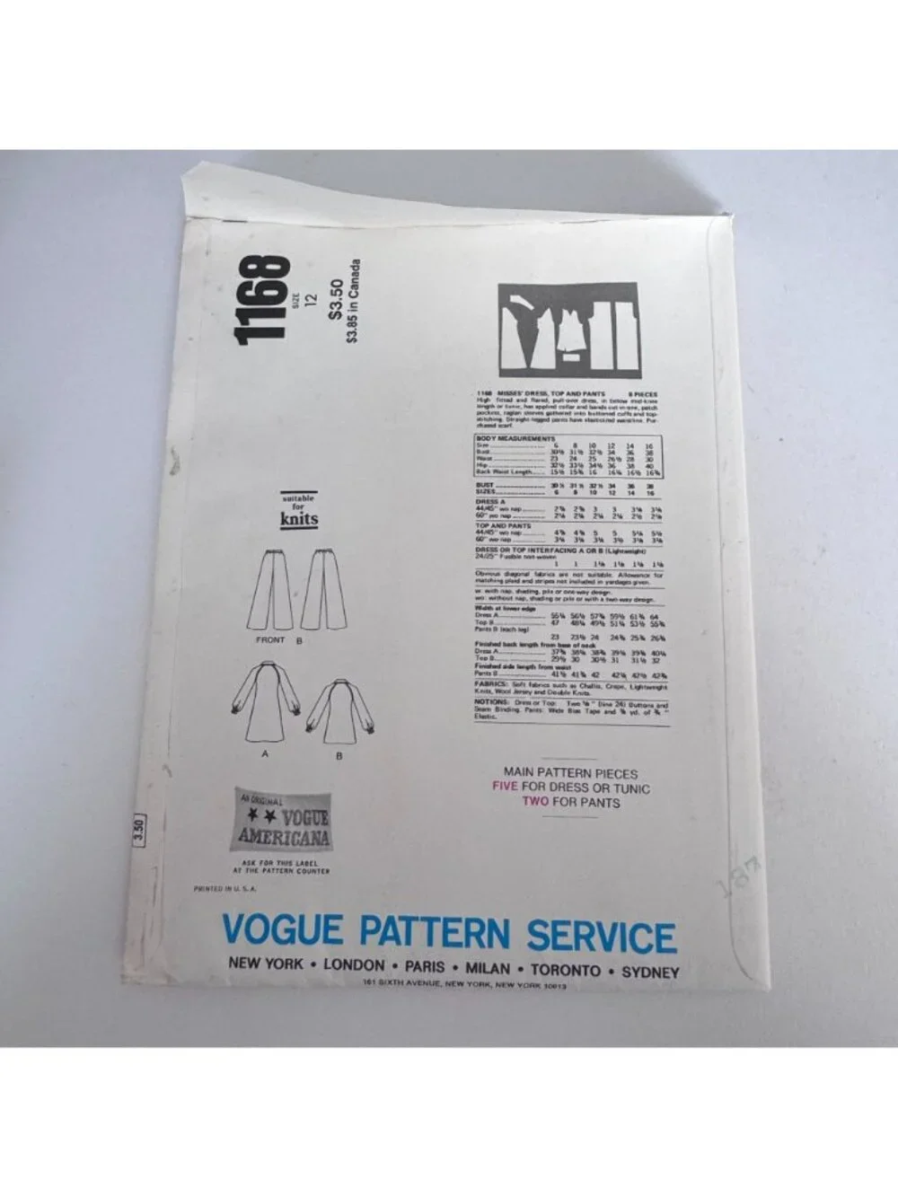 Vogue Sewing Pattern 1168 Stan Herman 70s Dress Wide Leg Pants Lounge Set 12 UC
